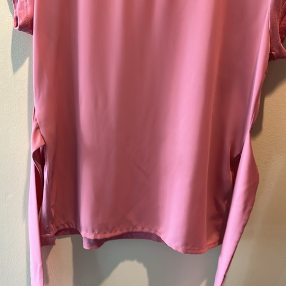H Halston Blush colored top  2 contrasting fabrics /waistline tie Scoopneck Sz S - Picture 5 of 12